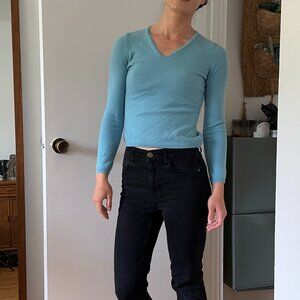 Turquoise Blue Cashmere V Neck Sweater